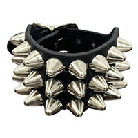 3 Rows of UK77 Cones on a Black Leather Buckle Bracelet by Funk Plus