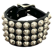 4 Rows Of Small Cone Studs on a Black Leather Buckle Bracelet by Funk Plus