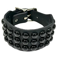 3 Rows Of Round Black Studs on a Black Leather Buckle Bracelet by Funk Plus