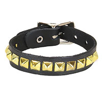 1 Row Of Small Brass Pyramids On A Black Leather Buckle Bracelet by Funk Plus