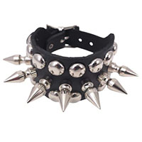 1" Spikes & Round Studs Black Leather Buckle Bracelet by Funk Plus