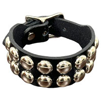 2 Rows Of Round Studs on a Black Leather Buckle Bracelet by Funk Plus