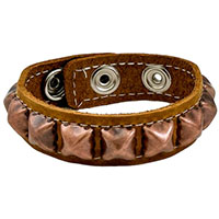 1 Row Of Antique Copper Pyramids on a Brown Leather Bracelet by Funk Plus