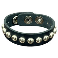 1 Row Small Round Studs on a Snap Black Leather Bracelet by Funk Plus