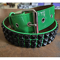 3 Rows Of Black Pyramids on a Green Patent belt by Funk Plus