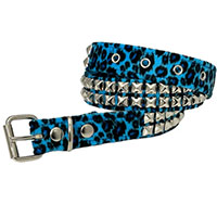 2 Rows Of Pyramids on a BLUE LEOPARD belt by Funk Plus (Vegan)