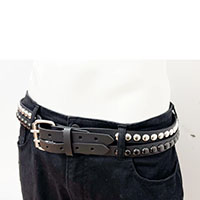 2 Single Row Connected Round Studs With Double Buckle on a BLACK LEATHER belt by Funk Plus