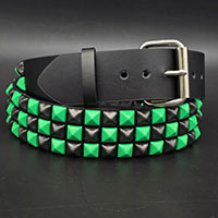 3 Rows Of Green & Black Checkered Pyramid Belt by Funk Plus