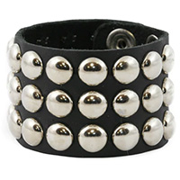 3 Row Spot Studs on a Snap Black Leather Bracelet by Funk Plus