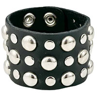 Round Spot & Dots Studs on a Black Leather Bracelet by Funk Plus