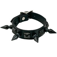 Black Spikes And Black Pyramid Studs on a Black Leather Buckle Bracelet by Funk Plus