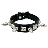 Spikes And Pyramid Studs on a Black Leather Buckle Bracelet by Funk Plus