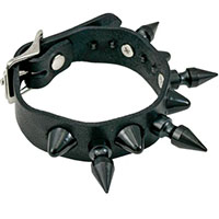 Black Spikes And Black Cone Studs on a Black Leather Buckle Bracelet by Funk Plus