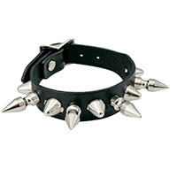 Spikes And Cone Studs on a Black Leather Buckle Bracelet by Funk Plus