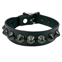 1 Row Of Black Cone Studs on a Black Leather Buckle Bracelet by Funk Plus