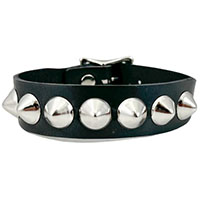 1 Row Of Cone Studs on a Black Leather Buckle Bracelet by Funk Plus