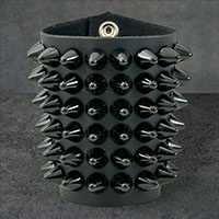 6 Rows Of BLACK British Cones on a Black Leather Armband/Bracelet by Funk Plus