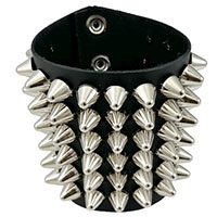 6 Rows Of British Cones on a Black Leather Armband/Bracelet by Funk Plus