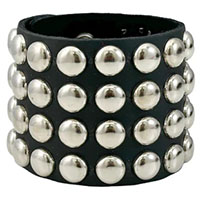 4 Rows Of Round Studs on a Black Leather Bracelet by Funk Plus