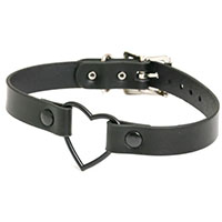 Heart Ring Black Leather Choker by Funk Plus- Black Heart