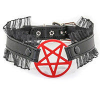 Pentagram (Red) On A Black Leather With Lace Choker by Funk Plus