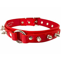 Spikes And Ring Choker by Funk Plus- Red Patent (Vegan)
