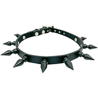 1 Row of Black 1" Spikes on a Black Leather Choker by Funk Plus