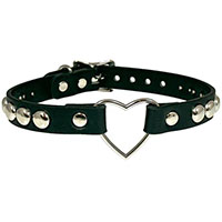 Studded Heart Ring Black Leather Choker by Funk Plus