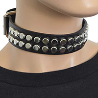 2 Rows Of Nailhead Studs on a Black Leather Choker by Funk Plus