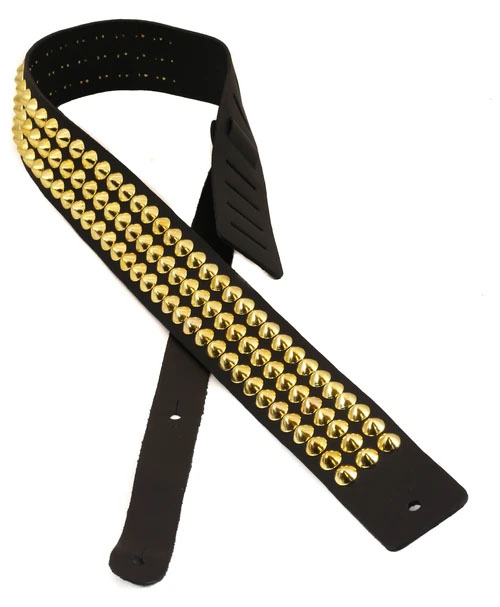 3 Rows Of Gold Cone Studs Guitar Strap by Funk Plus