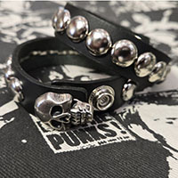 Dome Studs With Skull Snap on a Black Leather Bracelet by Mascorro Leather by Mascorro Leather