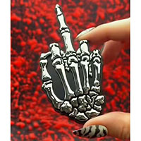 Kreepsville 666 Middle Finger Stick On Car Emblem - Chrome