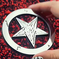 Kreepsville 666 Satanic Star Baphomet Stick On Car Emblem - Chrome