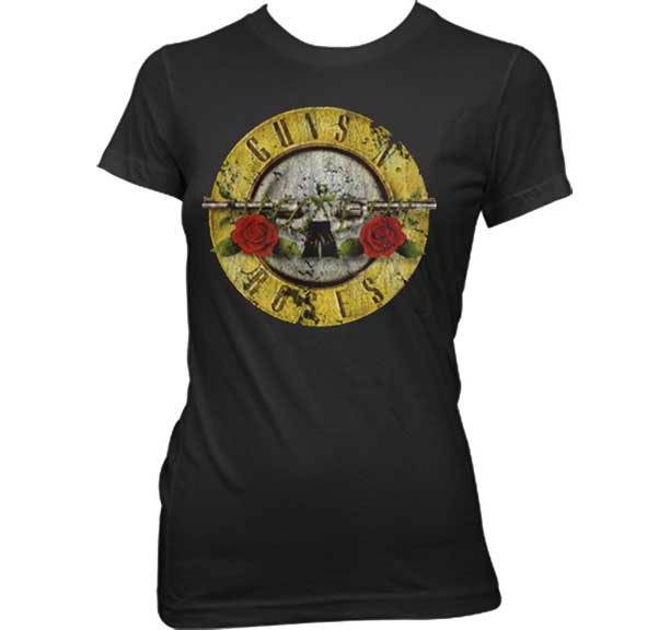 Guns N Roses- Distressed Bullet on a black girls fitted shirt