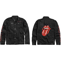 Rolling Stones- Exile On Main Street on front, Logo on sleeve, Tongue on back on a black denim jacket (Sale price!)