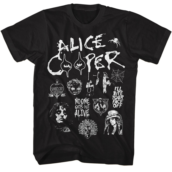Alice Cooper- Collage on a black ringspun cotton shirt