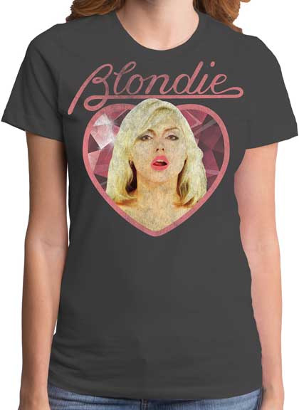 Blondie- Gem Heart on a charcoal girls fitted shirt by Goodie Two Sleeves