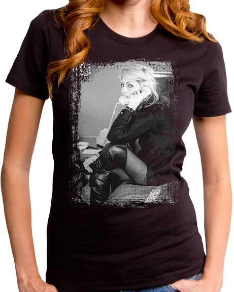Blondie- Hanging On The Telephone on a black girls fitted shirt by Goodie Two Sleeves