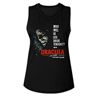 Hammer House Of Horror- Dracula, Who Will Be His Bride Tonight? Design on a black girls tank shirt