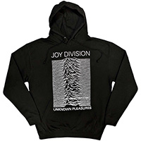 Joy Division- Unknown Pleasures on a black hooded sweatshirt