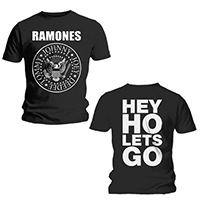 Ramones- Presidential Seal on front, Hey Ho Let's Go on back on a black shirt