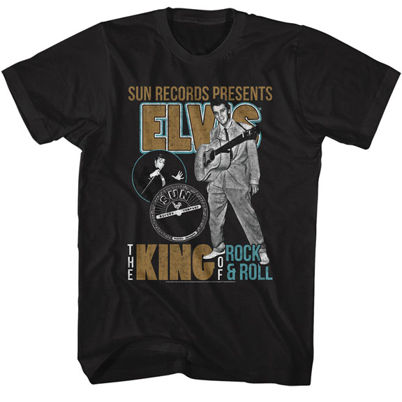 Elvis Presley- Sun Records Presents on a black ringspun cotton shirt