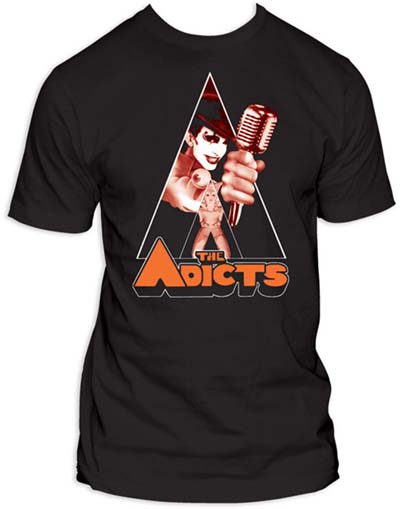 Adicts- Monkey With Microphone In Triangle on a black shirt