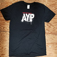 Angry Young And Poor- Since 1995 on a black ringspun cotton shirt