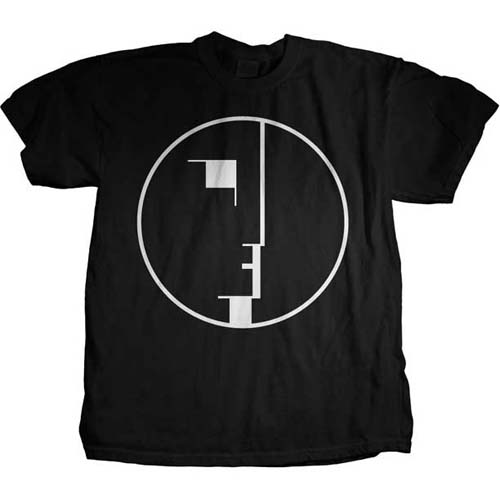 Bauhaus- White Face In Circle on a black ringpun cotton shirt
