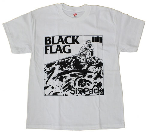 Black Flag- Six Pack on a white shirt
