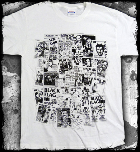 Black Flag- Flyer Collage on a white shirt