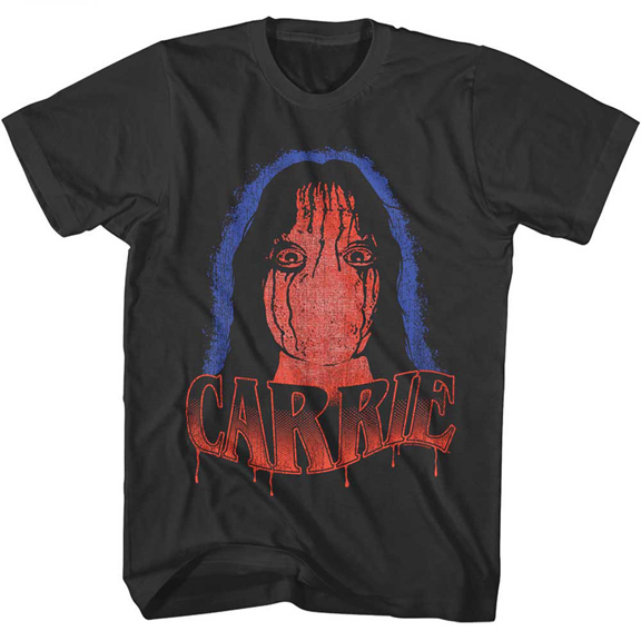 Carrie- Face on a charcoal ringspun cotton shirt