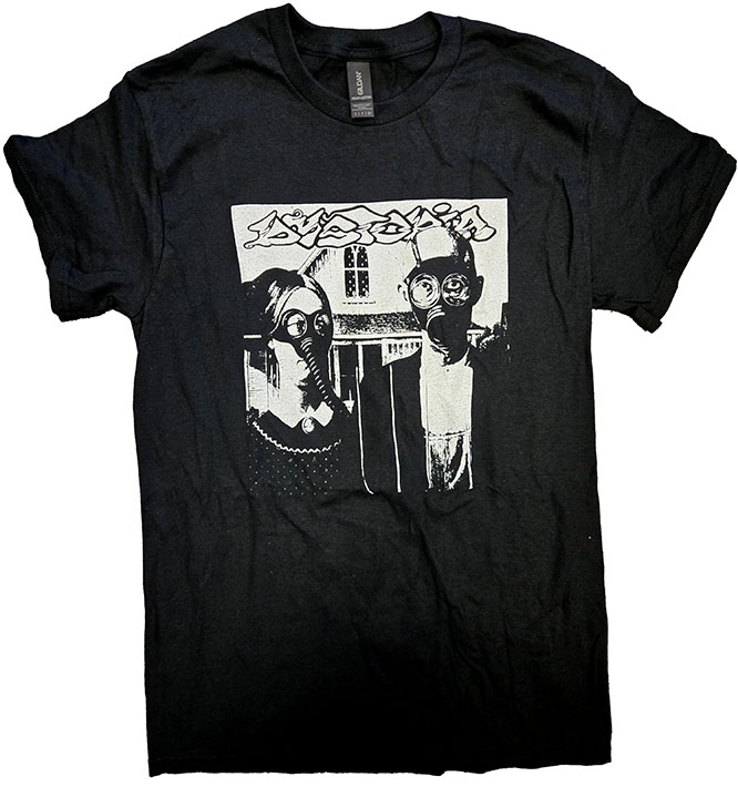 Dystopia- American Gothic on a black shirt