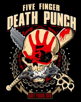 Five Finger Death Punch- Got Your Six (Skull & Weapons) on a black shirt